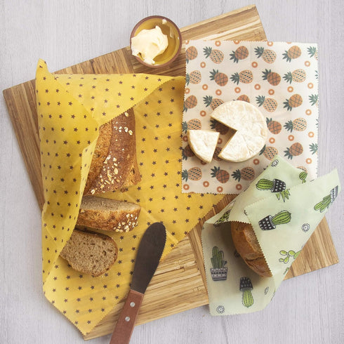 Trifecta Living Co. Set of 7 Versatile Beeswax Wraps, Durable Fresh Food Keeper, Unique Designs for Zero-Waste Kitchen