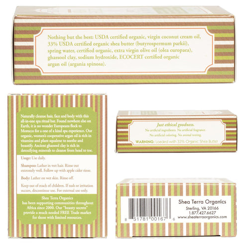 Shea Terra Organics Herbal Hair Care – Argan and Ghassool Shampoo and Spa Bar| All-Natural Strengthening and Conditioning Hair Shampoo for Healthy Hair Growth and Scalp– 4 oz