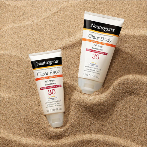 Neutrogena Clear Face Liquid Sunscreen, 3 fl. oz, Broad Spectrum SPF 30, Oil-Free, Fragrance-Free for Acne-Prone Skin