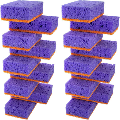 Multi Use Scrub Sponges 18 Pack, Purple and Orange, 4.3x2.8x1.4 inches, Heavy Duty Non Scratch Fiber, Odorless, Durable