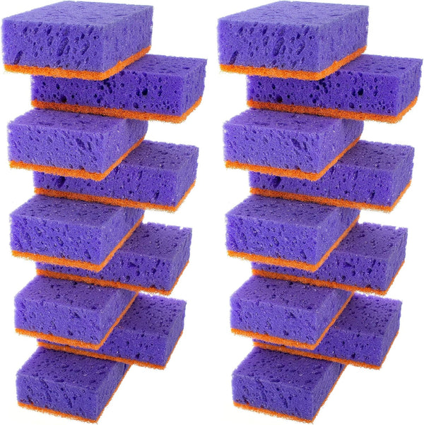 Multi Use Scrub Sponges 18 Pack, Purple and Orange, 4.3x2.8x1.4 inches, Heavy Duty Non Scratch Fiber, Odorless, Durable
