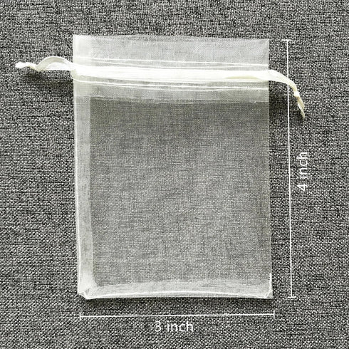 ATCG 100pcs 3x4 Inches Drawstring Organza Pouches, Ivory, Wedding Party Jewelry Favor Bags.